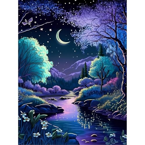 5D Diamond Painting Bilder,Diamond Painting Friedliche Nachtlandschaft, Diamant Painting Mond und Bach, Diamond Art Erwachsene DIY Diamant Kunst Malerei Stickerei Set für Home Wand Dekor 30x40cm 5D Diamond Painting Bilder,Diamond Painting Friedliche Nachtlandschaft, Diamant Painting Mond und Bach, Diamond Art Erwachsene DIY Diamant Kunst Malerei Stickerei Set für Home Wand Dekor 30x40cm von ZYJBD