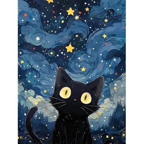 5D Diamond Painting Katzen Set,DIY Diamant Malerei Kit für Erwachsene und Kinder,Sternenkatze-Diamantgemälde, Diamant Kunst Bilder,Runde Volldiamant-Diamantkunst,Home und Büro Wand Dekoration（30x40cm） von ZYJBD