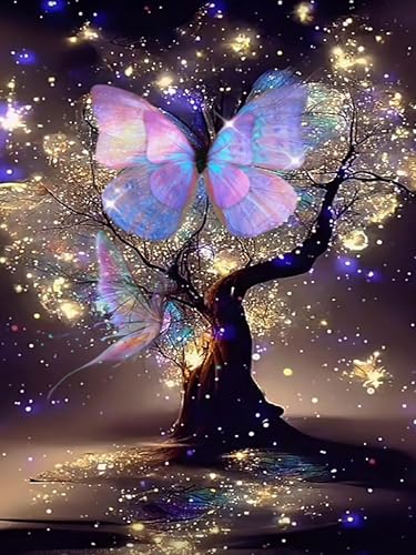 5D Schmetterling Baum des Lebens Diamond Painting,Erwachsene-Diamant Painting Bilder Baum des Lebens,DIY-Diamantkunst，Diamend Painting Baum des Lebens für Geschenk Zuhause Wanddekoration，30X40CM von ZYJBD