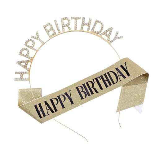 ZYKEJJDDAK 2 Stück/Set Geburtstag Mädchen Schärpe und Geburtstag Tiaras Set Prinzessin Strass Stirnband Happy Birthday Kronen von ZYKEJJDDAK