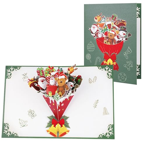 ZYKEJJDDAK Faltbare Geschenke Postkarte 3D Weihnachtspuppen Bouquet Karte Mit Umschlag Handgefertigtes Festival Grußkarte Für Freund von ZYKEJJDDAK