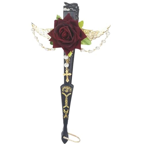 ZYKEJJDDAK Lolitas Palaces Fan Wing Rose Faltfächer Dunkle Gothics Courts Dance Hand Fan Hochzeit Party Dekorationen von ZYKEJJDDAK