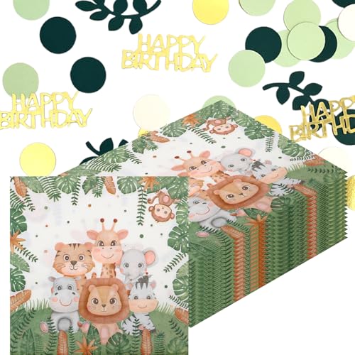 ZYKORT 60 Stück Servietten Kindergeburtstag, 100 Stück Partydekoration Konfetti, Tierservietten Dschungel, Konfetti Geburtstag Tischdekoration, Grün für Waldtiere Geburtstag und servietten, 33x33cm ZYKORT 60 Stück Servietten Kindergeburtstag, 100 Stück Partydekoration Konfetti, Tierservietten Dschungel, Konfetti Geburtstag Tischdekoration, Grün für Waldtiere Geburtstag und servietten, 33x33cm von ZYKORT