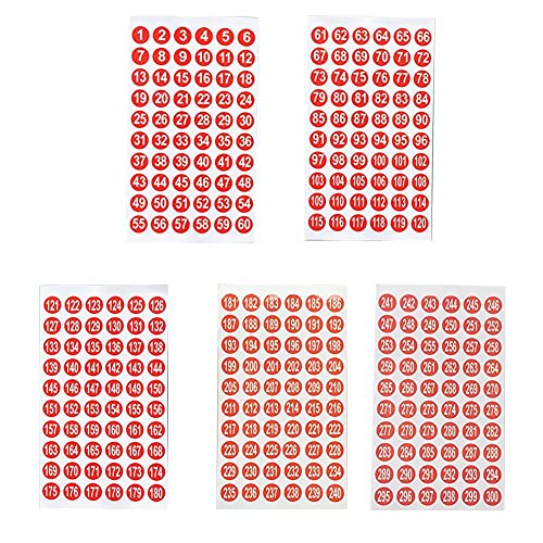 ZYLLL 1 bis 300 rote Zahlenaufkleber selbstklebend Aufkleber für Inventar Klassifizierungsnummern Etiketten von ZYLLL