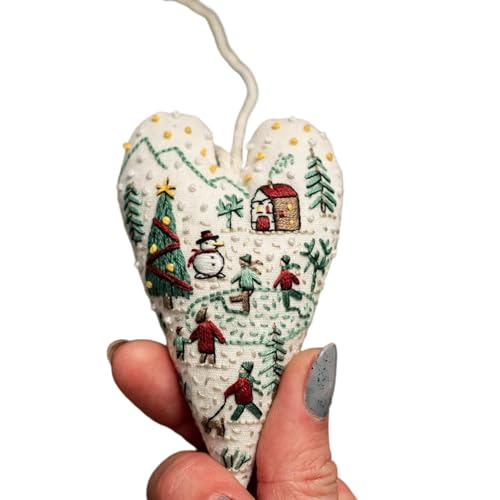 2026 Stickerei-Weihnachtsschmuck-Set, handbestickte Baumschmuck, kreative herzförmige Dekoration, Handarbeitsset, geeignet für Liebhaber von ZYMIADOU