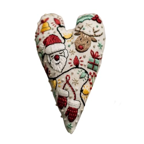 2026 Stickerei-Weihnachtsschmuck-Set, handbestickte Baumschmuck, kreative herzförmige Dekoration, Handarbeitsset, geeignet für Liebhaber von ZYMIADOU