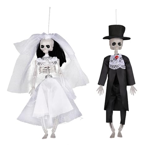 Hängender Totenkopf Braut Bräutigam Halloween Indoor Outdoor Dekoration bewegliche Figur Festival Kleiderbügel gruselige Raumdekorationen bewegliche Skelettfigur von ZYMIADOU