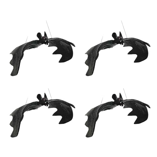 Halloween-Fledermaus-Ornament, gruselige Tier-Hängedekoration für drinnen und draußen, Halloween-Party, Tafelaufsätze, Fledermaus, Heimdekoration, 4 Stück von ZYMIADOU