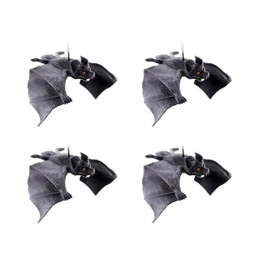Halloween-Fledermaus-Ornament, gruselige Tier-Hängedekoration für drinnen und draußen, Halloween-Party, Tafelaufsätze, Fledermaus, Heimdekoration, 4 Stück von ZYMIADOU