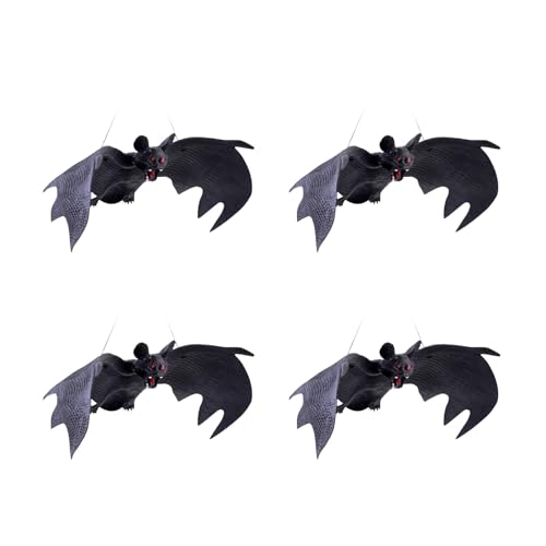 Halloween-Fledermaus-Ornament, gruselige Tier-Hängedekoration für drinnen und draußen, Halloween-Party, Tafelaufsätze, Fledermaus, Heimdekoration, 4 Stück von ZYMIADOU