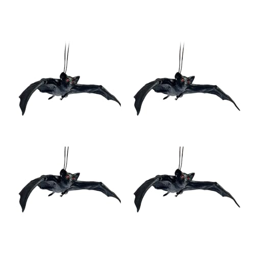 Halloween-Fledermaus-Ornament, gruselige Tier-Hängedekoration für drinnen und draußen, Halloween-Party, Tafelaufsätze, Fledermaus, Heimdekoration, 4 Stück von ZYMIADOU