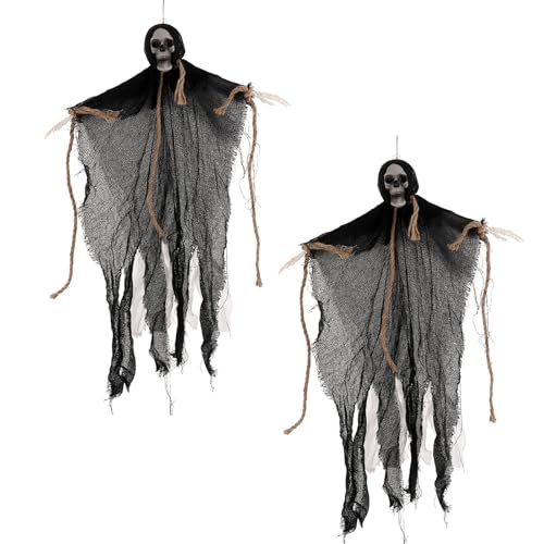 Halloween-Skelette, hängende Dekorationen, Spekter-Schädel, Ornament für Party, Spukhaus, Dekoration, Totenkopf-Ornament, Halloween-Skelette für Party, 2 Stück von ZYMIADOU