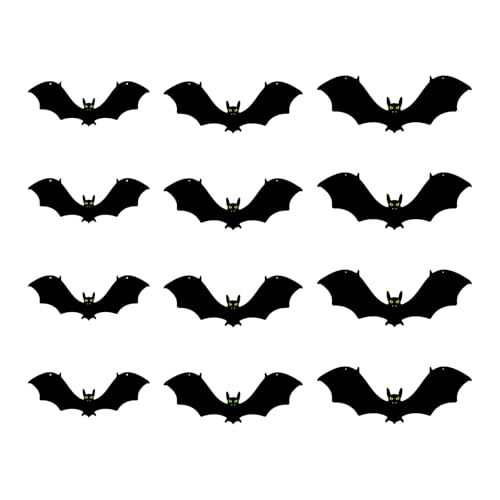 ZYMIADOU Halloween-Fledermäuse mit leuchtendem Auge, verschiedene Größen, für Innen- und Außenbereich, Dekoration, Partys, Zubehör, Baum-hängende Fledermäuse, 12 Stück von ZYMIADOU