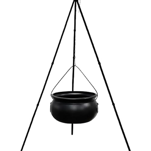 ZYMIADOU Hexenkessel auf Stativ mit Lichtern Schüssel Süßigkeiteneimer Dekoration Halloween Party Outdoor geeignet für Zuhause Veranda Outdoor Dreibeinstativ Magicalsfairy Potionpot Horror oder von ZYMIADOU