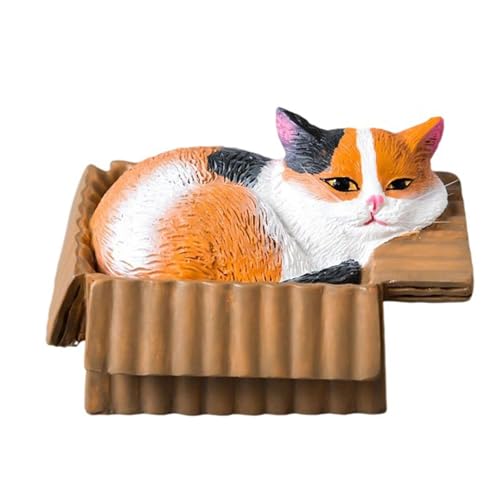 ZYMIADOU Miniatur-Skulptur mit Cartoon-Harzen, Katzen, in Pappschachtel, kompakt für Bücherregale, Tischdekoration, Haustierliebhaber, Geschenk von ZYMIADOU
