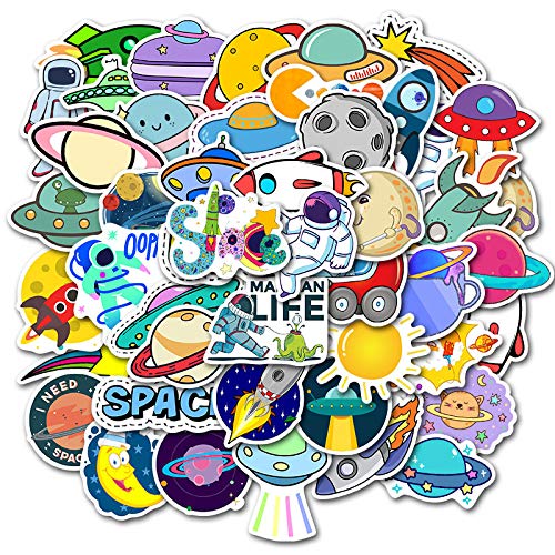 50 Stück Cartoon Planet Sticker Set - Wasserdichte Aufkleber mit Astronauten und Raketen für Kinder, Teens, Erwachsene - Laptop, Auto, Skateboard, Wasserflasche, Scrapbook Dekoration von ZYMR
