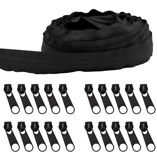 ZYNERY 14 m Reißverschluss Meterware teilbar mit 20 Schiebern Reißverschlüsse aus Nylon, Reparaturset Reißverschluss, Nähzubehör für Nähen, DIY Kleidung (schwarz) von ZYNERY