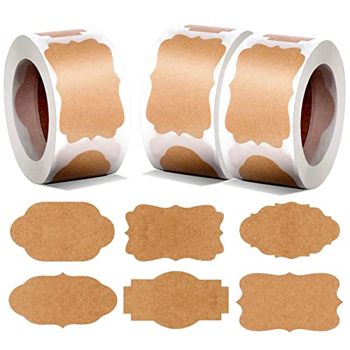 ZYNERY 3 Rollen 900 Stück Kraft Paper Etiketten Selbstklebend, Aufkleber Ostern，Natur-Braun unregelmäßige Form Etiketten, Aufkleber zum beschriften handmade Aufkleber Klebeetiketten von ZYNERY