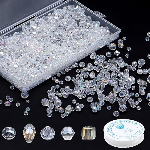 ZYNERY 900 Stück Perlen zum Auffädeln, Bunt Facettierte Perlen, Glasperlen Glitzerperlen Set für DIY Halsketten, Ohrringe, Armbänder und Basteln Schmuckherstellung von ZYNERY