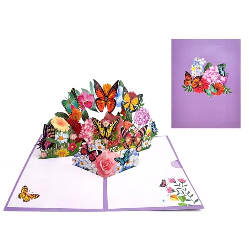 ZYOOO® Schmetterling Blume 3D Pop Up Karte für Geburtstag Muttertag,Floral Klappkarte Geburtstagsgeschenk Karte für Mutter,Mama,Großmutter,Tante,Frau,Freundin mit 1 Umschlag,1 Nachrichtenkarte von ZYOOO lift