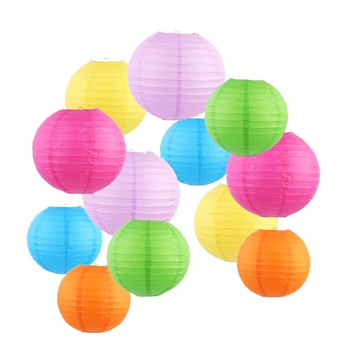 ZYOOO 12 Stück Bunt Papierlaterne Lampion rund Lampenschirm (25cm, 20cm，15cm,10cm) Lampions Hochzeit,Deko Gartenparty,Bride to Be Deko von ZYOOO lift