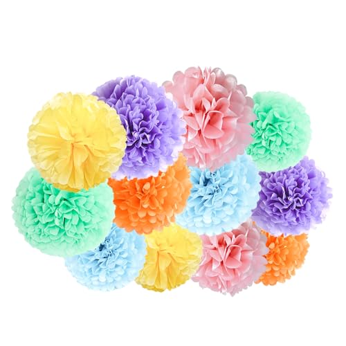 ZYOOO 12 Stück Macarons Tissue Pom Poms,25cm/30cm Seidenpapier Pompons hängende Dekoration für Pastell Party,Einhorn Party,Mädchen Geburtstag,Baby Brautdusche,Hochzeit,Verlobung(Bunt) von ZYOOO lift