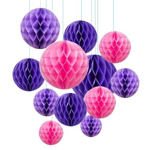 ZYOOO 12pcs Seidenpapier Wabenkugeln, 15/25cm Aufhängen Papier Wabenbälle für Mädchen Geburtstag,Hochzeit,Verlobung,Meerjungfrau,Baby Dusche,Brautdusche Deko (Rosa Lila) von ZYOOO lift