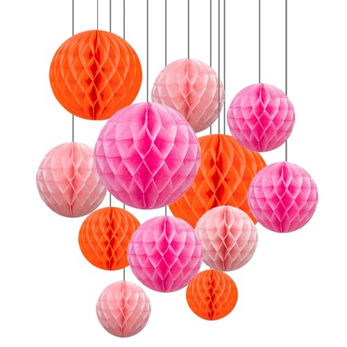 ZYOOO 12pcs Seidenpapier Wabenkugeln, 15/25cm Aufhängen papier Wabenbälle für Geburtstag, Hochzeit, Verlobung, Feiertage, Herbst Dekorationen (Rosa,Orange) von ZYOOO lift