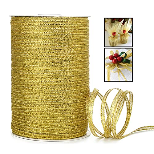 ZYOOO 3mm X 800m Organza Satinband Glitzer Gold Dekoband - Schleifenband Geschenkband Blumenklebeband zum Basteln von ZYOOO lift