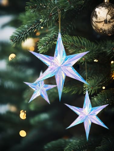 ZYOOO 5 Stück Irisierend Schillernde Stern Hängend Deko,Folie Holografische Glitzer Faltstern für Weihnachtsbaumanhänger,Silvester,Geburtstag,Frozen Motto Party Deko(15cm,20cm,30cm) von ZYOOO lift