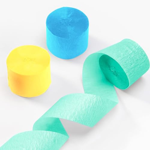 ZYOOO 6 Rollen KreppPapier Streamer, 25m hängende Kreppband Seidenpapier für Mint/Sommer Party, Geburtstag, Baby Dusche, Taufe Dekorationen (grün, blau, gelb) von ZYOOO lift