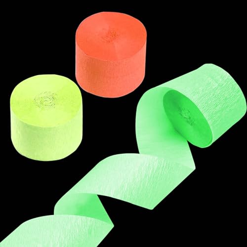 ZYOOO 6 Rolls Fluorescent KreppPapier Streamers,25m Hanging Kreppband Seidenpapier for Neon Party,Hawaiian Party,Birthday Decorations(Fluorescent Green/Yellow/Orange) von ZYOOO lift