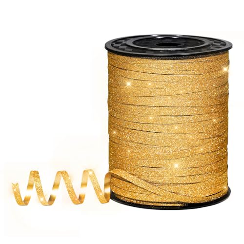ZYOOO Geschenkband Glitzer Gold,Ringelbänder,Ballonschnur– 5mm * 350m von ZYOOO lift
