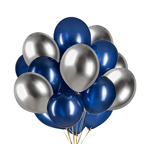 ZYOOO Luftballons Blau Marine Silber 12 Zoll/30.5 cm Silber und Marine Ballons - 50 Stück von ZYOOO lift