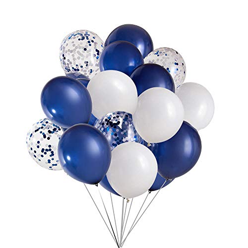 ZYOOO Luftballons Blau Marine Weiße 12 Zoll/30.5 cm Weiße und Marine Ballons mit Konfetti - 50 Stück von ZYOOO lift