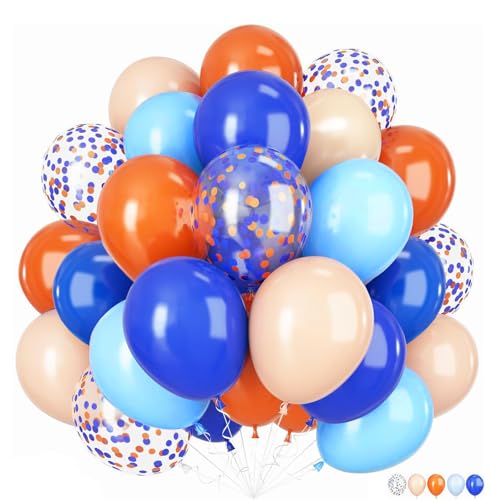 ZYOOO Luftballons Blau Orange, 12 Zoll/30.5 cm Latex Ballons mit Konfetti, Partyballon für Bluey Party, Blippi Party, Geburtstag, Abschlussfeier Deko - 50 Stück von ZYOOO lift