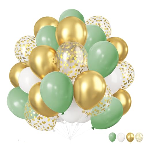ZYOOO Luftballons Grün Gold Weiß, 12 Zoll/30.5 cm Naturtöne & Metallic Latex Ballons mit Konfetti, Partyballon für Hochzeit, Boho, Baby Shower, Bridal Shower, Geburtstag Deko - 50 Stück von ZYOOO lift