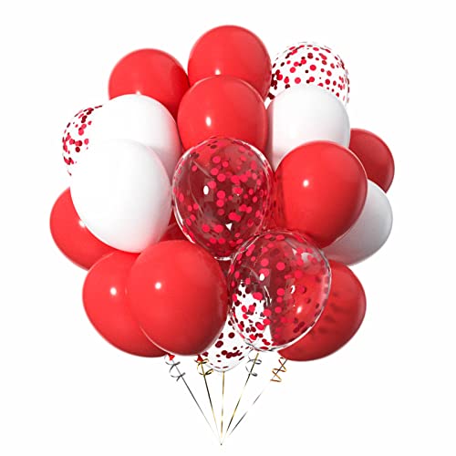 ZYOOO Luftballons Rot Weiße 12 Zoll/30.5 cm Weiße und Rot Ballons mit Konfetti - 50 Stück von ZYOOO lift