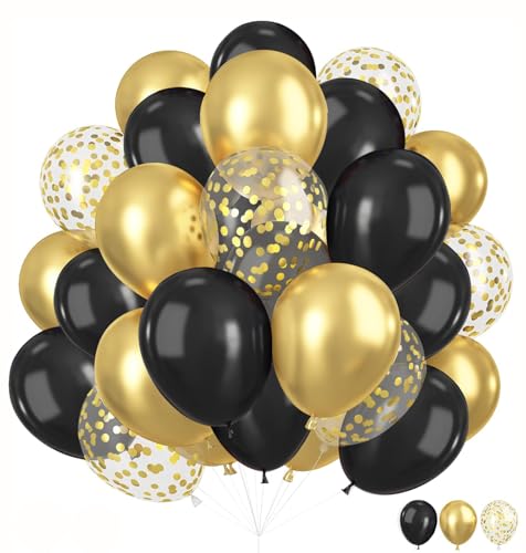 ZYOOO Luftballons Schwarz Gold, 12 Zoll/30.5 cm Metallic Latex Ballons mit Konfetti, Partyballon für Hochzeit, Neujahr, Abschlussfeier, Jubiläum, Geburtstag Deko - 50 Stück von ZYOOO lift