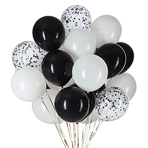 ZYOOO Luftballons Schwarzer Weiße 12 Zoll/30.5 cm Weiße und Schwarzer Ballons mit Konfetti - 50 Stück von ZYOOO lift