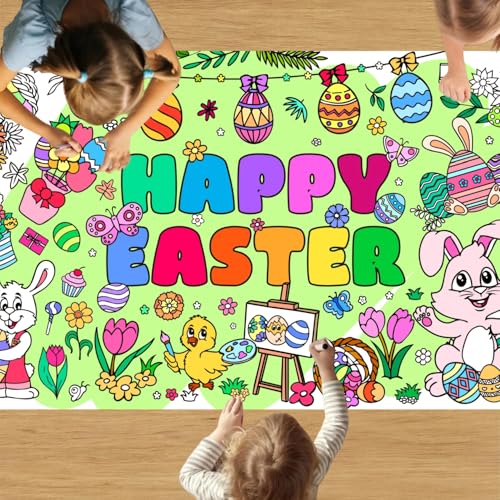 ZYOOO Ostern Papier-Tischdecke zum Ausmalen,76 x 183cm Happy Easter Ostertischdecke,Ausmalbilder Ostern Kinder,Kinder Ausmaltischdecke Maltischdecke für Ostergeschenke Kinder von ZYOOO lift