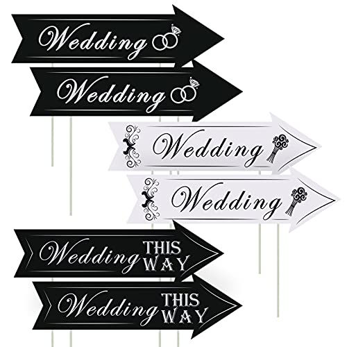 Set mit 6 Hochzeitsschildern mit Pfahlen, doppelseitig bedruckt, Hochzeitspfeil, Schwarz & Weiß, für den Außenbereich, gerichtetes Straßenschild für Hochzeiten, Zeremonien, Empfang Set mit 6 Hochzeitsschildern mit Pfahlen, doppelseitig bedruckt, Hochzeitspfeil, Schwarz & Weiß, für den Außenbereich, gerichtetes Straßenschild für Hochzeiten, Zeremonien, Empfang von ZYP