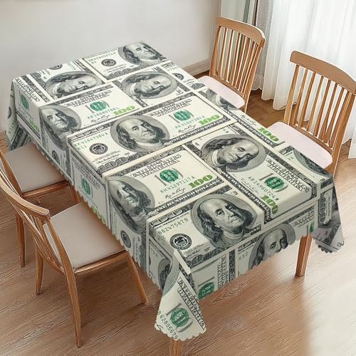 ZYPHORIEL Dollar Bills Rechteckige Tischdecken, Geld-Tischdecken, Dakorative, Küchen-, Esszimmer-Tischdecke für rechteckige Tische, waschbare Tischdecke für Party, 137 x 183 cm von ZYPHORIEL