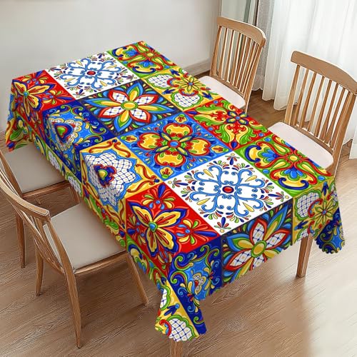 ZYPHORIEL Mexikanische rechteckige Tischdecken, Vintage-Talavera-Keramik-Tischdecken, Dakorative für Küche, Esszimmer, Tischdecke für rechteckige Tische, waschbare Tischdecke für Party, 137 x 183 cm von ZYPHORIEL