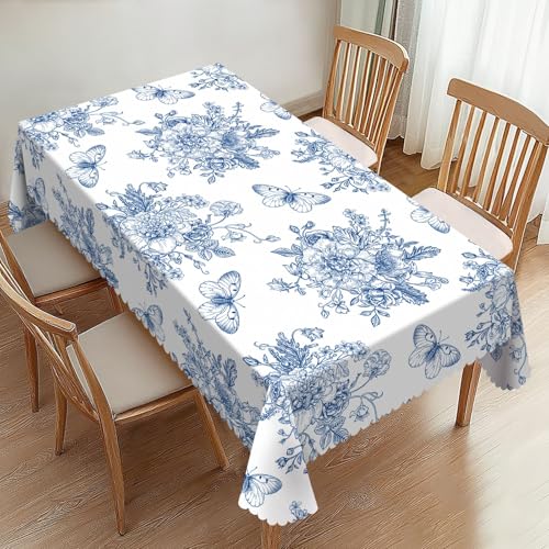ZYPHORIEL Rechteckige Tischdecke mit Pfingstrose, Rose, Schmetterling, Blume, Schmetterling, Tischdecke, Dakorative, Küche, Esszimmer, Tischdecke für rechteckige Tische, waschbare Tischdecke für Party von ZYPHORIEL
