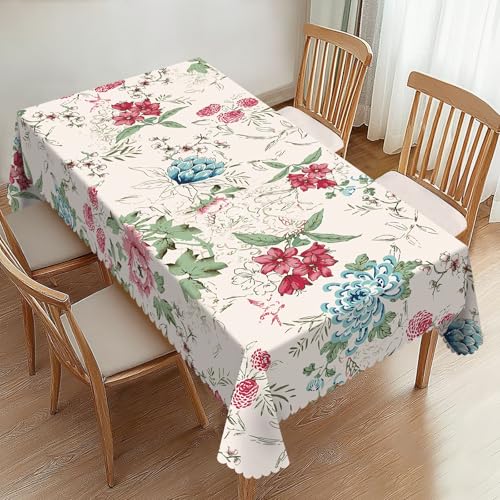 ZYPHORIEL Rechteckige Tischdecke mit rot-blauem Blumenmuster, rosa Blume, Tischdecke für Küche, Esszimmer, Tischdecke für rechteckige Tische, waschbare Tischdecke für Party, 137,2 x 183,9 cm von ZYPHORIEL