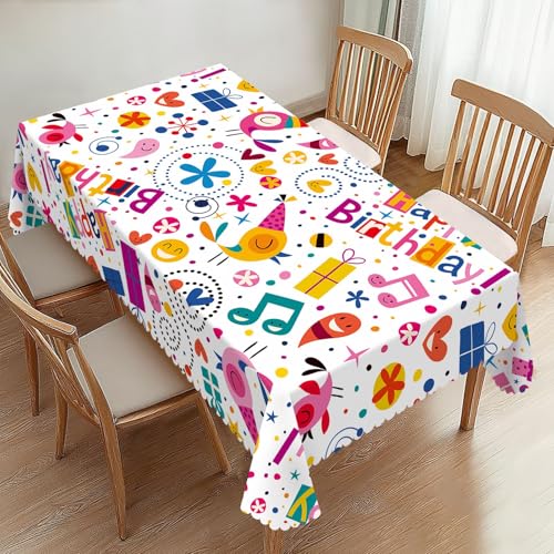 ZYPHORIEL Rechteckige Tischdecken mit "Happy Birthday"-Muster, Party-Thema, Tischdecke, Küche, Esszimmer, Tischdecke für rechteckige Tische, waschbare Tischdecke für Party, 137 x 183 cm von ZYPHORIEL
