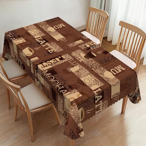 ZYPHORIEL Rechteckige Tischdecken mit Kaffee-Thema, Latte-Kaffeetischdecken, Dakorative, Küchen-, Esszimmer-Tischdecke für rechteckige Tische, waschbare Tischdecke für Party, 137 x 183 cm von ZYPHORIEL