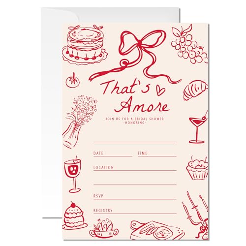 ZYQFN 20 That's Amore Einladungskarten für Brautpartys, handgezeichnete Themen-Einladungskarten mit Umschlägen, 10,2 x 15,2 cm, lustige Brautparty-Einladungen (092) von ZYQFN