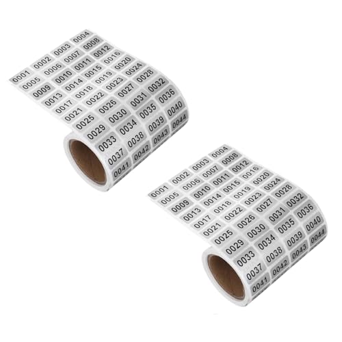 ZYWQ 0001 bis 2000 Fortlaufende Nummern Aufkleber, 2 Rollen Selbstklebende Wasserfeste Etikette Aufkleber für die Lagerung, Organisation, Beschriftung, Klassifizierung (0,39" x 0,78" /1x2 cm) von ZYWQ